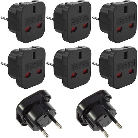 Adaptateur de voyage 8 pièces UK vers EU – Prise 3 broches vers 2 broches – ABS haute qualité – Courant 10A, 1000W max (1/5)