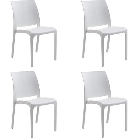 GLOUPIE Set 4 Sedie Volga In Polipropilene Bianco,54x46x81Cm,Peso 3,5Kg,Per Interno/Esterno,Made In Italy,Sedie Impilabili (1/5)