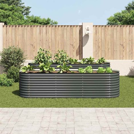 Jardinière, Pot de Fleurs d'extérieur, Lit surélevé de jardin 320x80x81 cm Acier galvanisé Gris OIB2993E (1/5)
