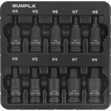 Jeu de 10 Douilles Allen 1/2" Douilles à Embouts 6 Pans Acier S2 Douilles Hexagonales H4-H19 Embout BTR pour Visseuse Choc (1/5)
