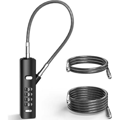 Candado, Candado de cable, Revestimiento resistente a arañazos, Incluye 3 cables de acero reemplazables, Armarios, Armarios roperos, Puertas (1/5)