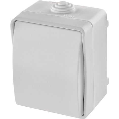 EMOS Interruttore di commutazione impermeabile con bilanciere, interruttore per scale, colore bianco, 250 V/10 AX, plastica, montaggio a parete, classe di protezione IP54 per esterni