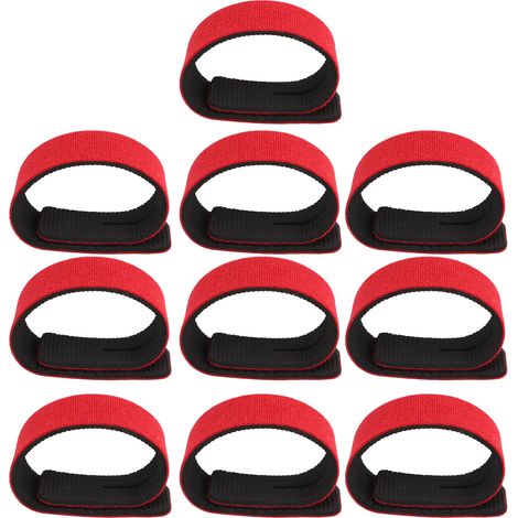 10 pièces Attaches Élastiques pour Canne à Pêche, Sangles de Fixation pour Matériel de Pêche, Rangement Canne Mouche et Lanceur Rouge