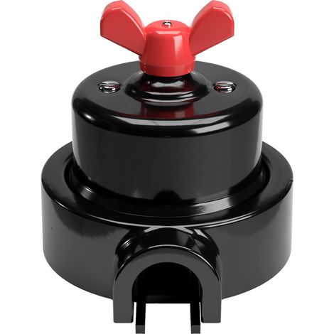 Kit interruttore/deviatore con dado a farfalla e base per Creative-Tubes in porcellana nera  Rosso - 1