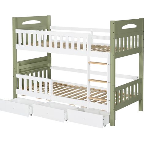 Kinder-Etagenbett 90 x 200 cm Weiß und Grün mit Leiter, 3 Schubladen HOMVRA (1/5)