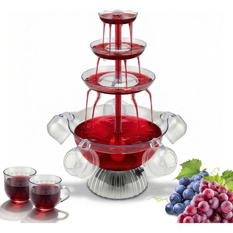 Fontaine de Fête 3 Niveaux avec LED et 5 Verres, pour Vin Rouge Jus Punch 4L Fontaine à Boissons Électrique, Réutilisables Fontaine à Vin Rouge pour Pubs, Fêtes à la Maison et Fêtes d'Anniversaire (1/5)