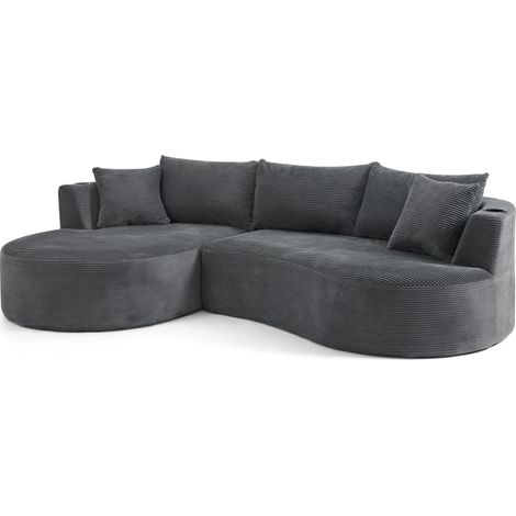 Sofá esquinero de 3 plazas con chaise longue izquierda en terciopelo acanalado gris (1/5)