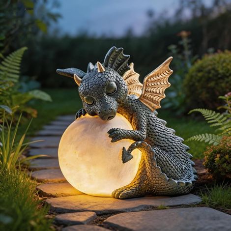 1 Statue Dragon, Résine Synthétique, Lumière Chaude, Décoration Jardin, Balcon (1/5)