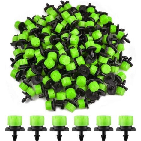 QORVA-200pcs Goutteur Irrigation Réglable, 1/4'' Système Dirrigation Goutte à Goutte Micro Flow Drip Head Buses de Brouillard Dirrigation pour Jardins Potagers ou Massifs de Fleurs (Vert) (1/4)