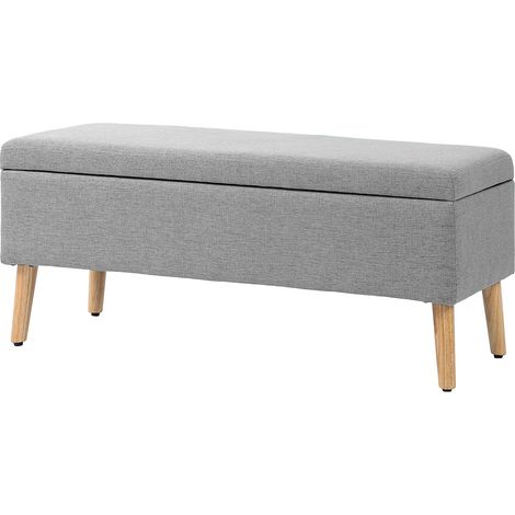 Sitzbank Polsterbank mit Stauraum Bettbank mit Leinenoptik für Flur Schlafzimmer Wohnzimmer Gummiholz Grau 110 x 39 x 45 cm