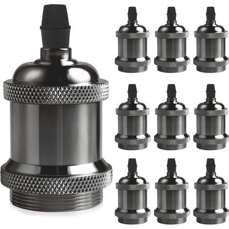 Douille Solide Vintage E27, Douille En Aluminium Et Céramique, Adaptateur De Douille Pour Ampoule À Vis Edison, Lampe Murale, De Table, De Sol Ou De Plafond Diy,Pearl Black, Lot De 10 - RWDouille pour (1/5)
