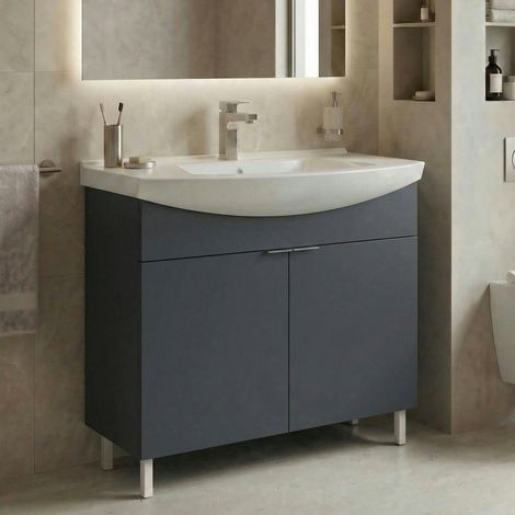 Meuble vasque salle de bains 80 cm anthracite 2 portes UMI (1/5)