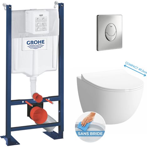 Pack WC Bâti autoportant + Cuvette Vitra Sento compacte sans bride + Plaque chrome (ProjectSentoRimlessCompact-2) (1/5)