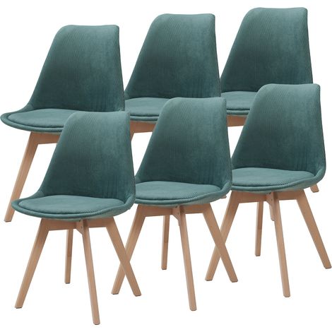 Lot de 6 chaises de salle à manger velours côtelé vert foncé (1/5)