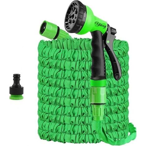 15m expandable garden hose, 8 spray patterns nozzle, 100% natural latex core, resistant to extreme temperatures