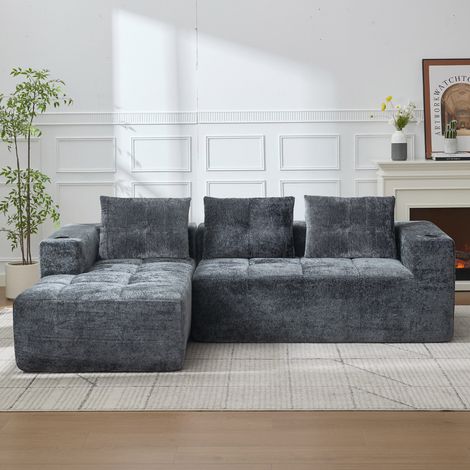 Ecksofa 258 cm grau aus Chenille mit Becherhaltern (1/5)