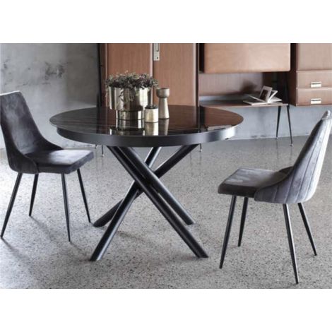 Table ronde éxtensible céramique noir Makaly 120-160cm (1/5)