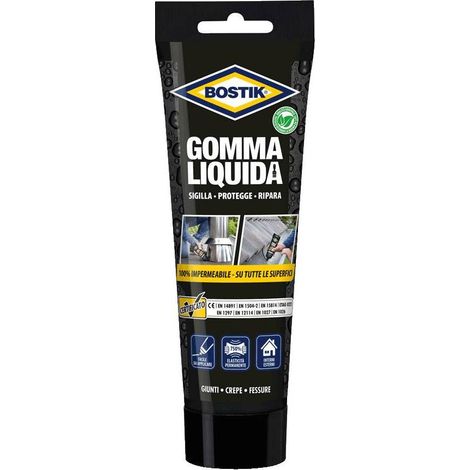 Bostik gomma liquida sigillante impermeabilizzante tubo 250g per applicazioni in ambienti in interni e esterni colore nero