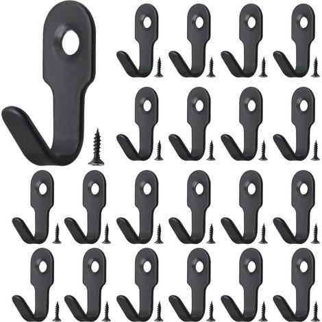 20 mini ganchos de acero inoxidable, herrajes profesionales para colgar cuadros, ganchos de pared multiusos (negros) (1/5)