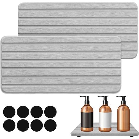 2 bandejas de diatomeas de 21×10 cm, color gris, con desagüe para esponja/jabón/inodoro. (1/4)
