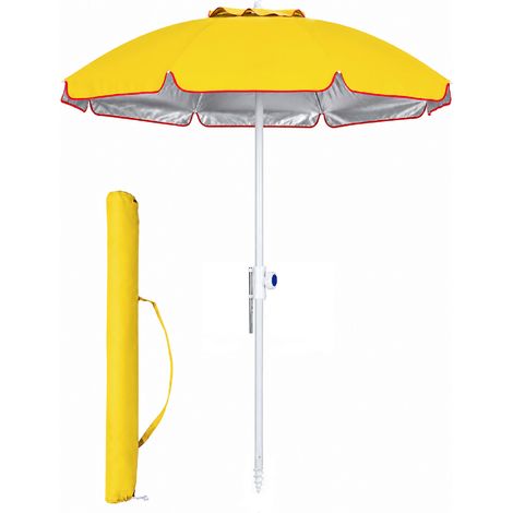 Ombrellone Mare Maxi 220 cm con Protezione UV, Palo a Vite e Inclinazione Regolabile, Parasole da Spiaggia con Presa d'Aria Antivento, Stecche Resistenti e Custodia Trasporto Giallo (1/5)
