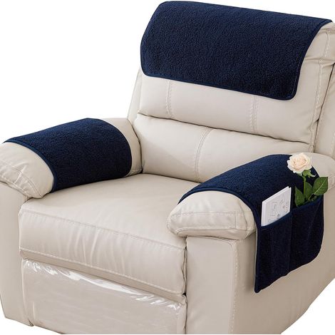 Armrest cover, Chair protector, Furniture glider protector, Side storage pocket, Armrest cover for armchair, chair, sofa, 1 seat, 3 pieces, Navy blue (1/5)