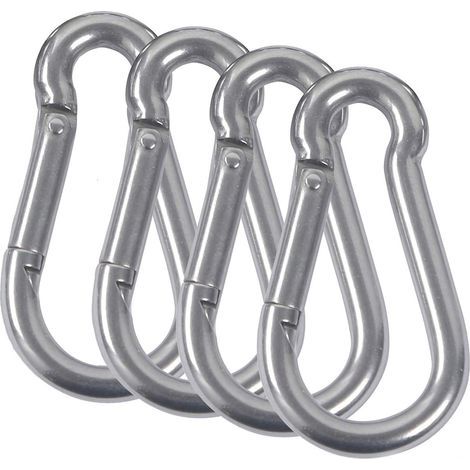 M8 carabiners, 304 stainless steel spring-loaded firefighter carabiner with snap hook for camping, hiking, hammock, swing, 4 pieces (1/5)