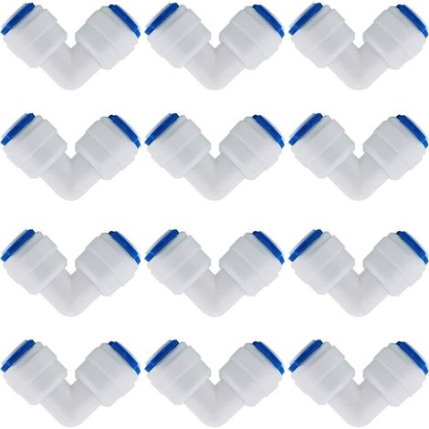 12 piezas de accesorios para filtros de agua RO, boquillas de acoplamiento rápido en ángulo recto de 90 grados y 1/4 de pulgada para conectar tuberías de agua y mangueras de refrigerador. (1/5)