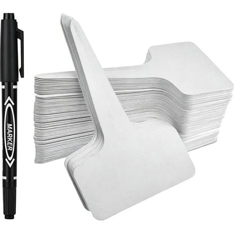 101 Pièces Étiquettes pour Plantes, 100 Étiquettes Blanches 5x7cm Rond, 6x10cm Carré et 1 Marqueur Noir, Étiqueteuse Imperméable pour Jardin, Pot Semis, Godet Semis, Cloche Jardin Potager (1/5)
