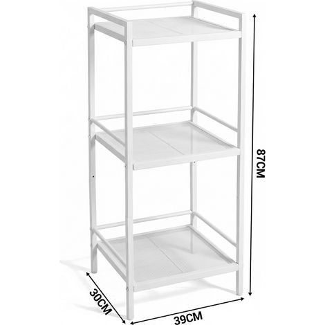 Étagère de rangement en métal à 3 niveaux pour cuisine – Étagère de rangement autonome pour cuisine, salle de bains, salon, bureau – Blanche, étagère de rangement résistante