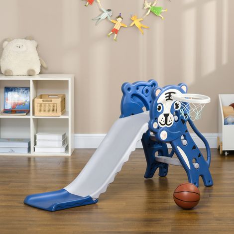 Toboggan pour enfants, toboggan intérieur pour enfants, avec panier de basket, thème tigre, de 18 à 36 mois, bleu (1/5)