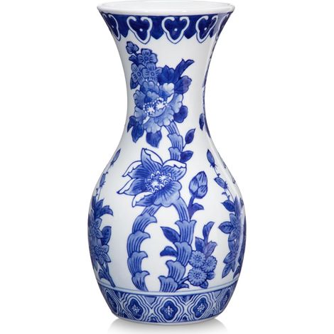 Blau-weiße Keramikvase – 1 Stück – Porzellan im Retro-Stil – Chinesisches Blumenmuster – Für Wohnzimmer und Büro – 27 cm (1/5)