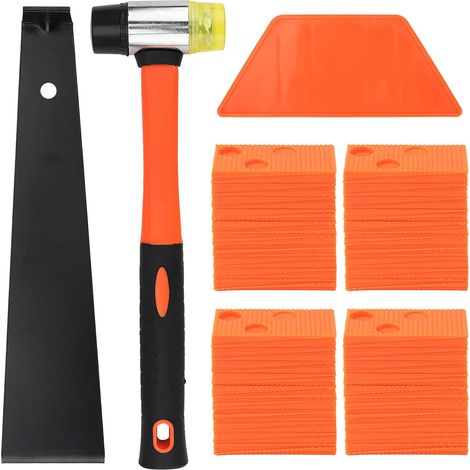 Kit d'installation de sol stratifié en bois - 63 pièces - Kit de pose stratifié en vinyle avec 60 cales de montage, 1 bloc à percussion, 1 barre de traction, 1 marteau pour pose stratifié (1/5)