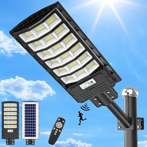 2 Packs 600W Réverbère Solaire Extérieur, Lampe Solaire à LED avec Détecteur de Mouvement et Télécommande, Projecteur Solaire IP65 étanche, 6500K Spot Solaire Extérieur Minuterie Pour Jardin (1/5)