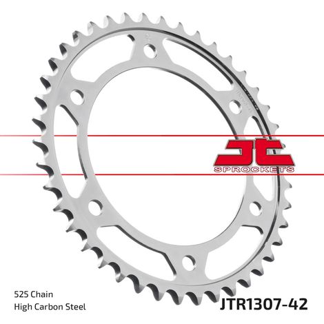 Piñón trasero de acero JT R1307-42, 42 dientes, tamaño 525 (1/2)