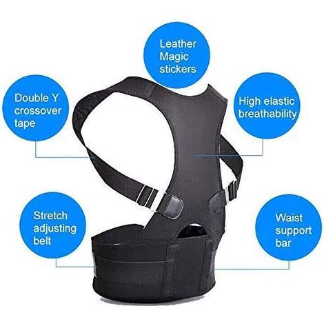 Ceinture de soutien lombaire et correcteur de posture réglable pour hommes et femmes (Noir L)