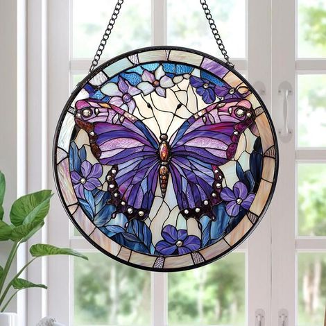 Attrape-soleil en vitrail suspendu, décoration murale élégante pour intérieur, cadeau parfait Noël Thanksgiving ou crémaillère, diamètre : 12.5 cm (1/4)