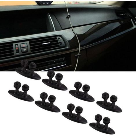 8 pcs Intérieur de voiture Clip Écouteurs Arrangement de Clip de câble câblage Panneau Pince de serrage Noir (1/4)