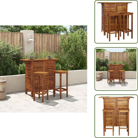 Bartisch und Stuhl-Set 3-tlg. Akazienholz Massiv - Bartisch - Bistro-Set - Gartenmöbel Set - Esszimmergarnitur - Akazienholzmöbel (1/5)