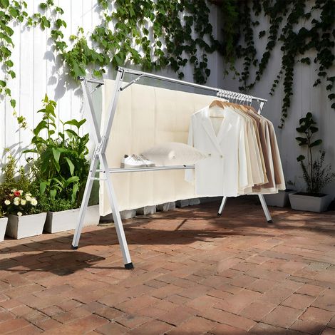 Songmics – Étendoir à linge extensible 143-238 cm – Acier inoxydable pliable – Pour intérieur et extérieur – Grande capacité 50 kg