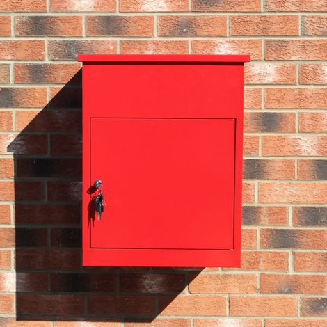 MonsterShop - Cassetta Postale per Pacchi, Cassetta per Pacchetti Sicura con Serratura Montaggio a Parete per Consegna Parcelle Corrieri - Rosso