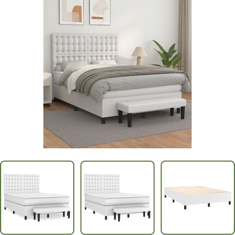 vidaXL Weißbett -  Boxspringbett mit Matratze Weiß 140x200 cm Kunstleder (1/5)