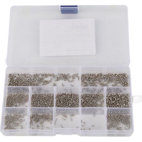 1200 vis autotaraudeuses à tête ronde cruciforme en acier au carbone argenté et noir M1 M1.2 M1.4 M1.7 (Boîte de 1200 vis argentées type A) (1/5)
