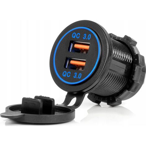 Cargador de coche con tomas USB, resistente al agua, 2 puertos USB, QC3.0, 12 V, 24 V (1/5)