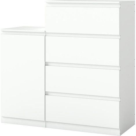 Kommode Weiß mit 4 Schubladen & Beistellschrank, modernes Sideboard Set (1/5)