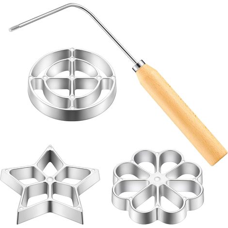 Rosetten-Eisen-Set, Krapfenformen mit Griff, 3 Förmchen (1/5)