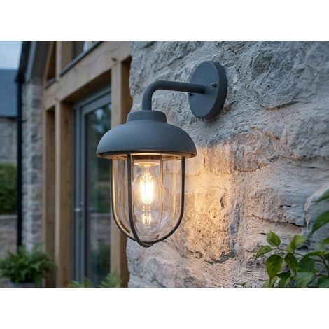 Industrial Außenwandleuchte DUERO E27 Laterne in Anthrazit, Höhe 33cm (1/5)