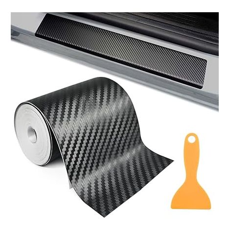 Fibre de Carbone Autocollant, Anti-Rayures Protection Seuil de Porte Voiture avec Grattoirs en Plastique, Imperméable Noir Film Carbone Voiture, pour Plupart des Voitures, Vélo, Moto (1/5)