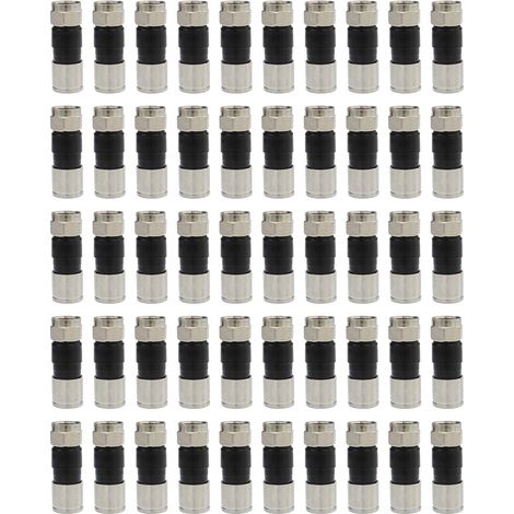 50 connettori a compressione RG6 per cavo coassiale di tipo F resistente agli agenti atmosferici, per antenne satellitari HDTV a doppia, tripla e quadrupla schermatura. (1/5)