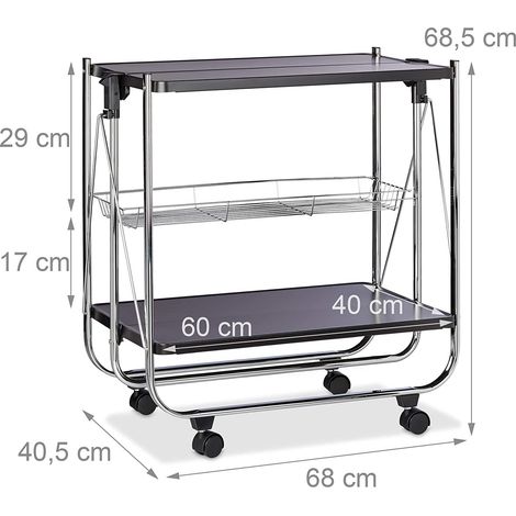 Carro con ruedas carro de cocina plegable 2 niveles metal negro 1300008902